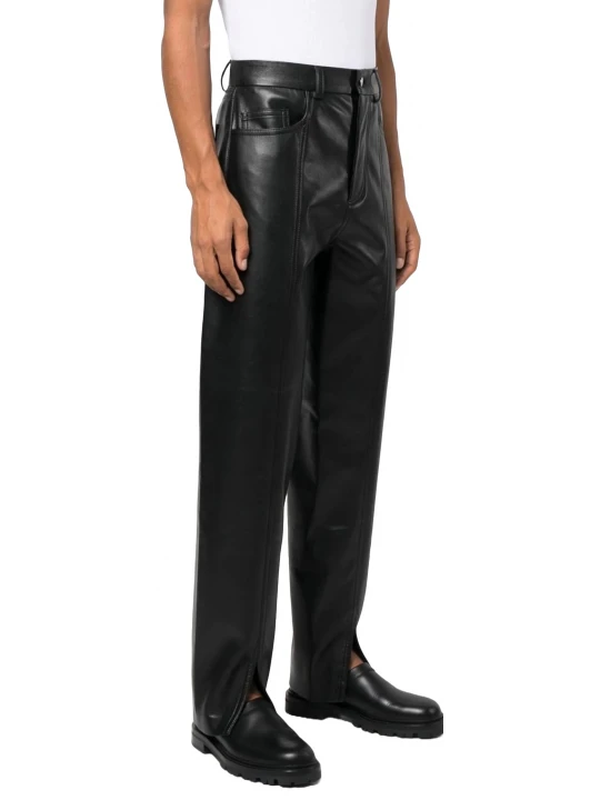 Black Leather Open Cuffs Pants