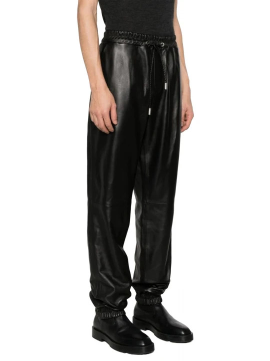 Black Leather Track Pants