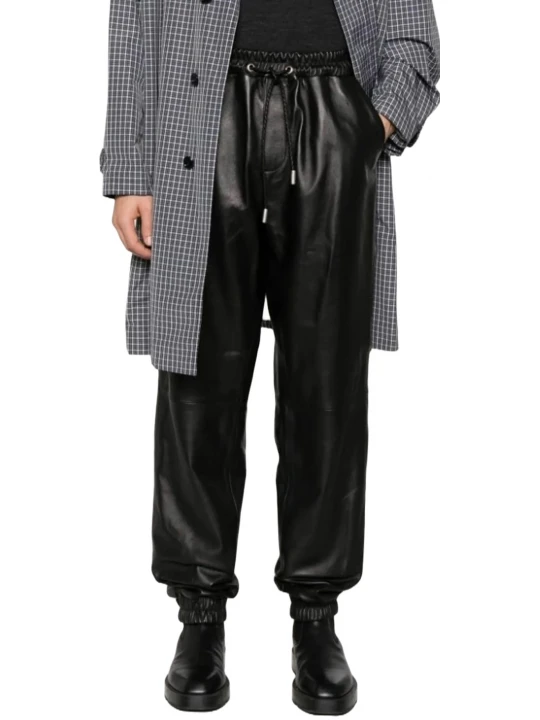 Black Leather Track Pants