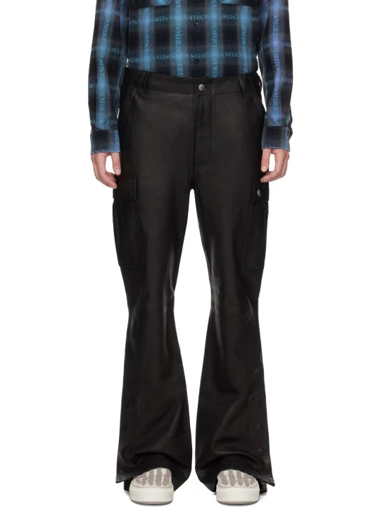Black Patch Pocket Leather Pants