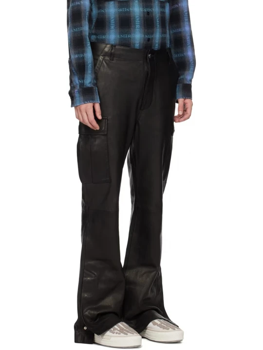 Black Patch Pocket Leather Pants
