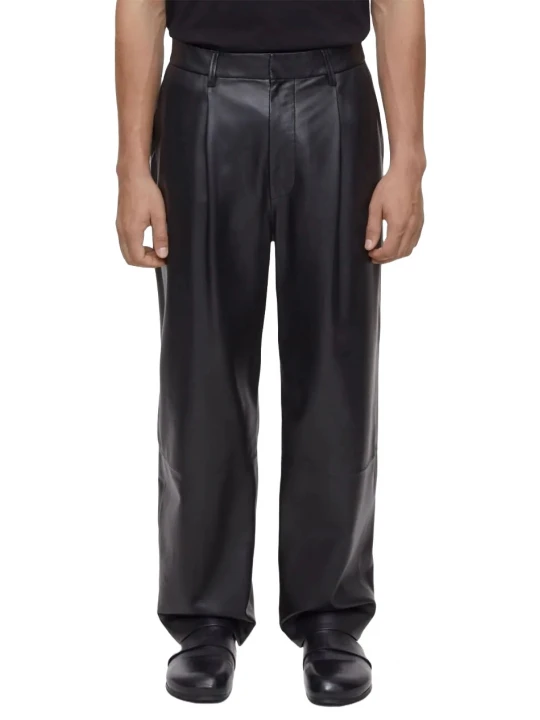 Black Wide Leg Leather Trousers