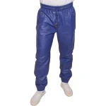 Blue Leather Elasticized Waistband Trousers