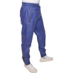 Blue Leather Elasticized Waistband Trousers