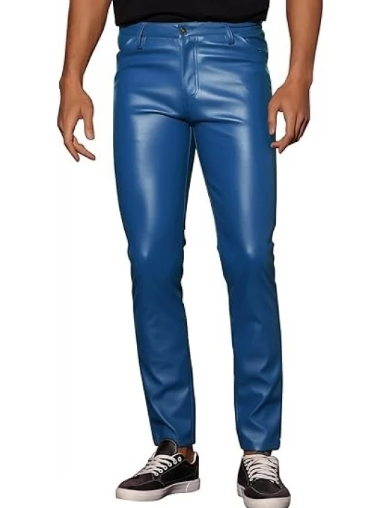 Blue Leather Skinny Trouser