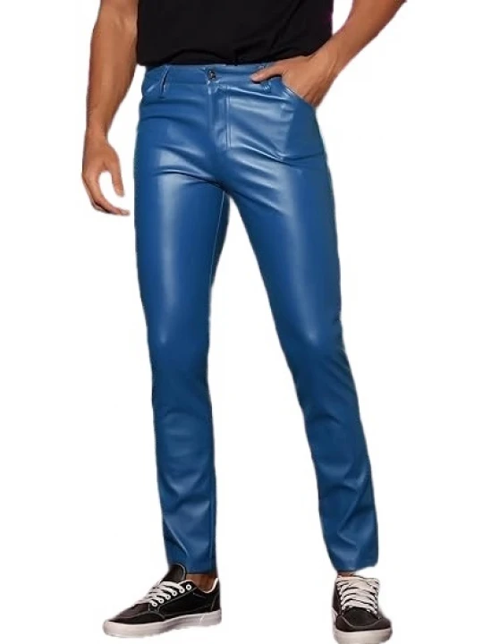 Blue Leather Skinny Trouser