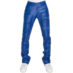 Blue Leather Stacked Cargo Pants