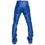 Blue Leather Stacked Cargo Pants