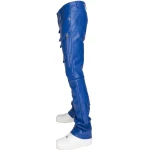 Blue Leather Stacked Cargo Pants