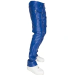 Blue Leather Stacked Cargo Pants