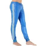 Blue Leather Trousers With White Strips