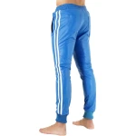 Blue Leather Trousers With White Strips