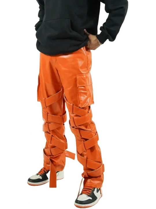 Bondage Straps Orange Leather Sacks