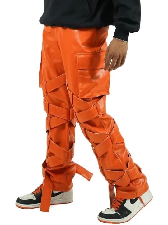 Bondage Straps Orange Leather Sacks