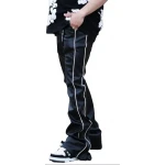 Bottom Slit Black Leather Pants