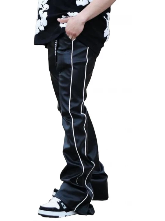 Bottom Slit Black Leather Pants