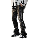 Bottom Slit Black Leather Pants