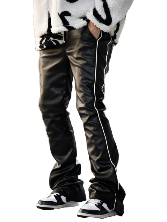 Bottom Slit Black Leather Pants