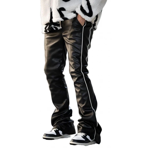 Bottom Slit Black Leather Pants