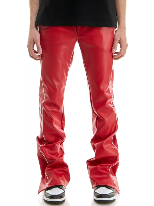 Bottom Slit Red Leather Pants