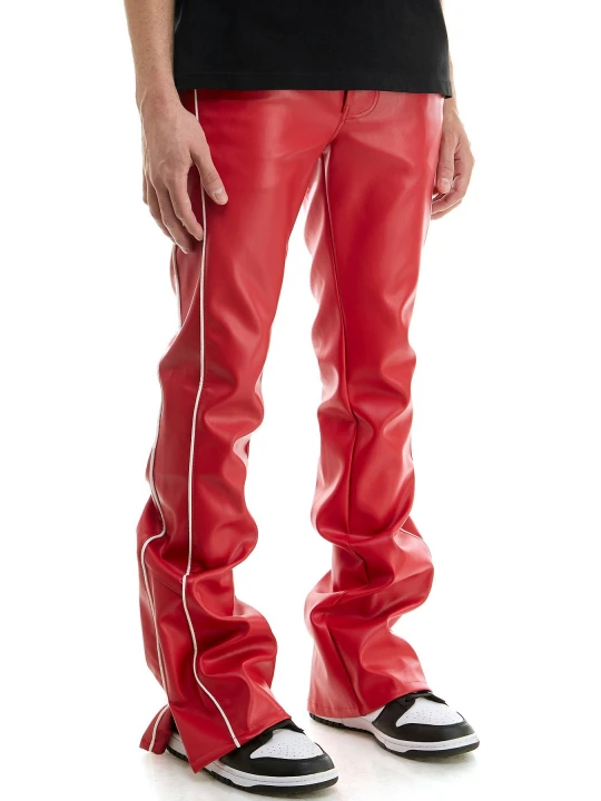 Bottom Slit Red Leather Pants