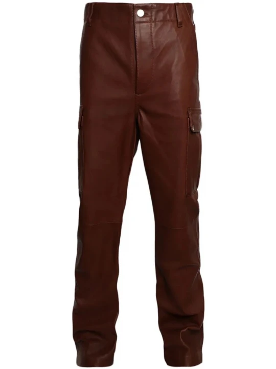 Brown Flared Leather Cargo Pants