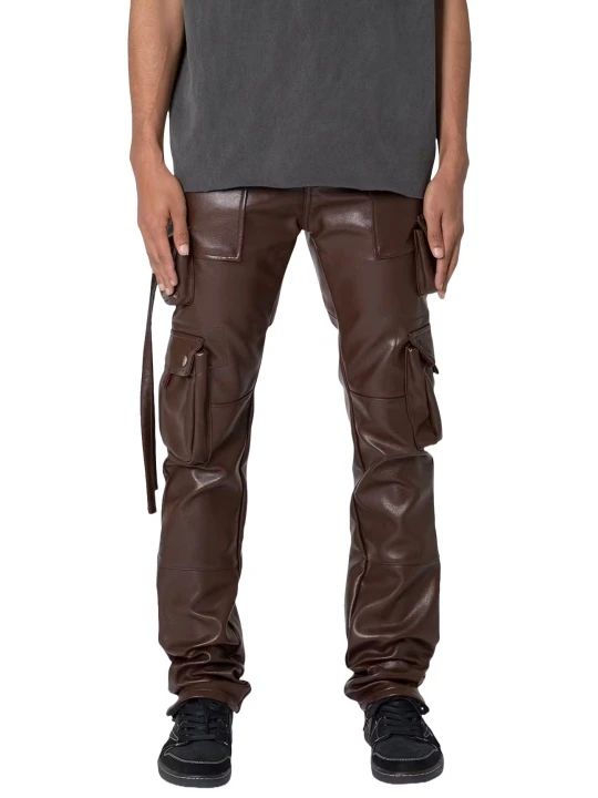Brown Leather Cargo Pants