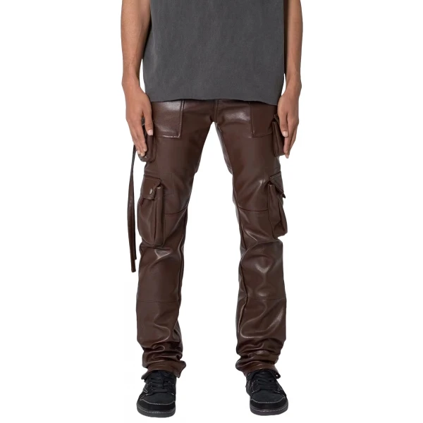 Brown Leather Cargo Pants