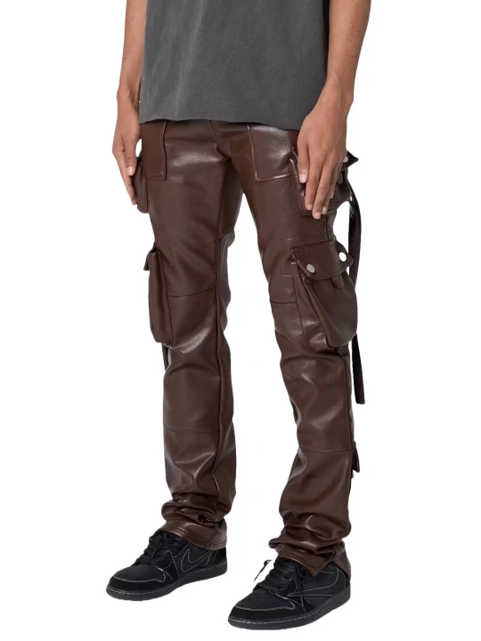 Brown Leather Cargo Pants