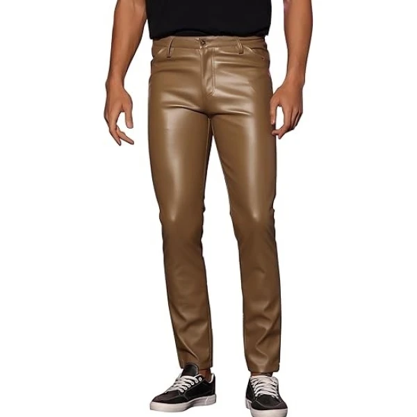 Brown Leather Skinny Trouser