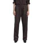 Brown Leather Trousers With Open Hemline