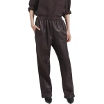 Brown Leather Trousers With Open Hemline