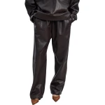 Brown Leather Trousers With Open Hemline