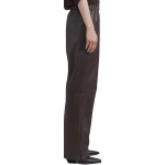 Brown Leather Trousers With Open Hemline
