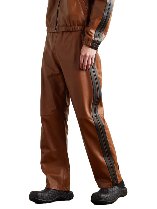 Brown Striped Leather Trousers