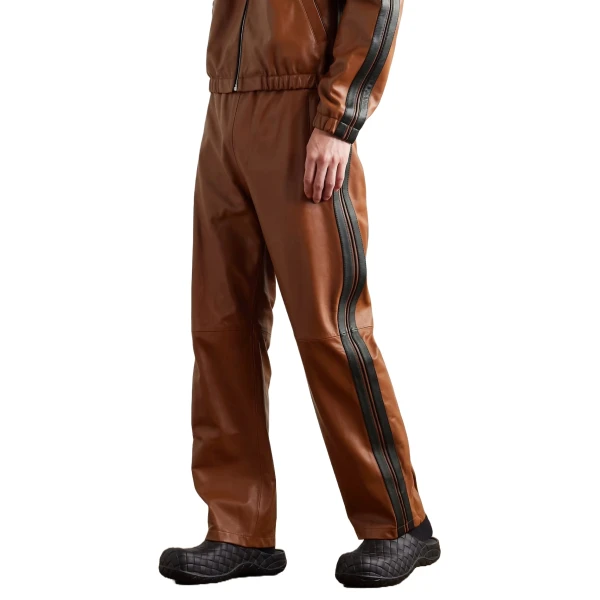 Brown Striped Leather Trousers