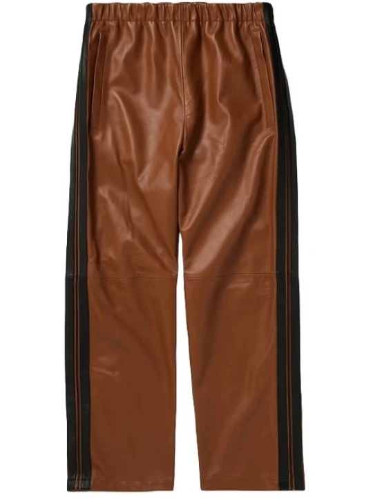 Brown Striped Leather Trousers
