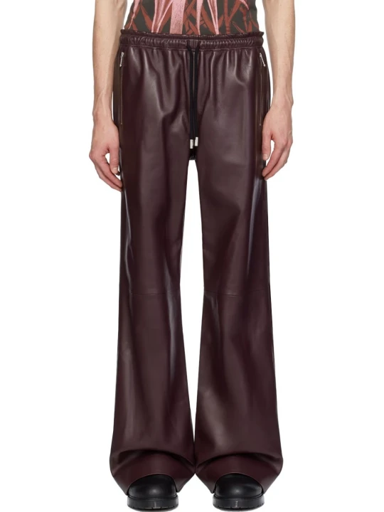 Burgundy Drawstring Leather Pants