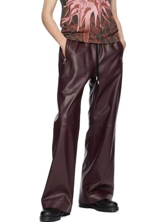 Burgundy Drawstring Leather Pants