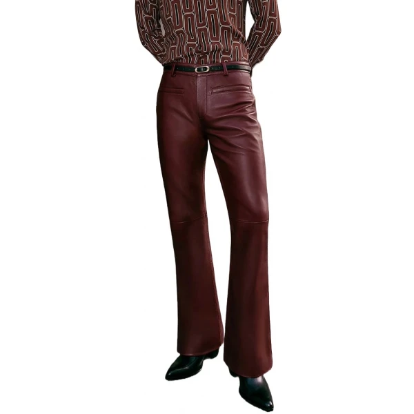 Burgundy Leather Flared Trousers