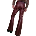 Burgundy Leather Flared Trousers