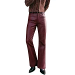 Burgundy Leather Flared Trousers
