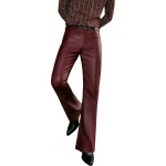 Burgundy Leather Flared Trousers