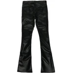Button Hemline Black Leather Pants