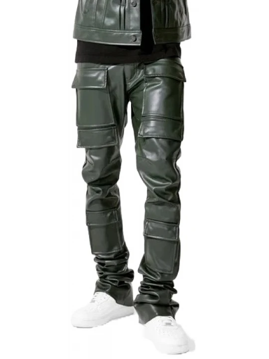 Cargo Green Leather Pants