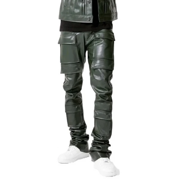 Cargo Green Leather Pants