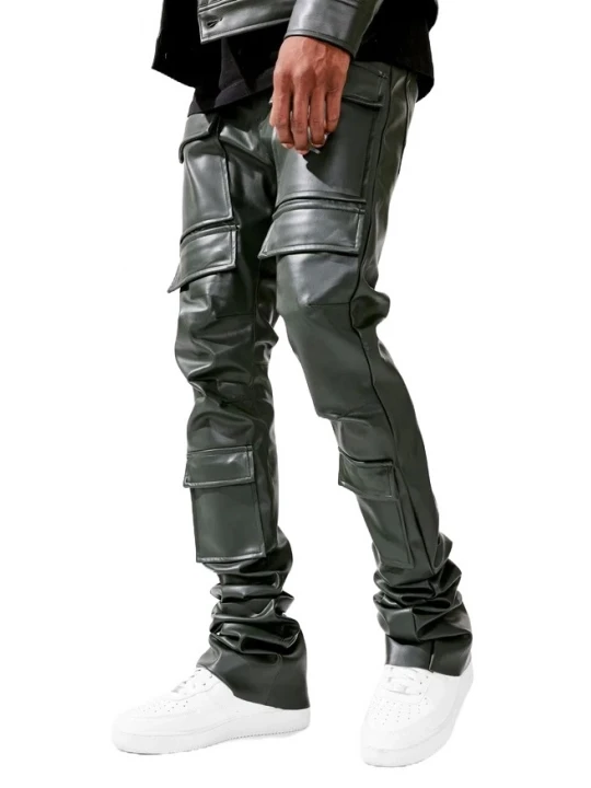 Cargo Green Leather Pants