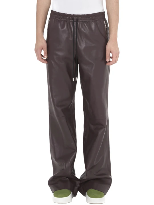 Drawstring Brown Leather Trousers