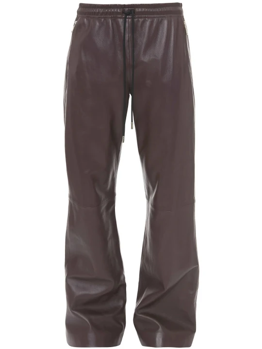 Drawstring Brown Leather Trousers