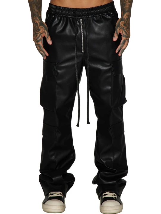 Elastic Waist Black Cargo Track Pants